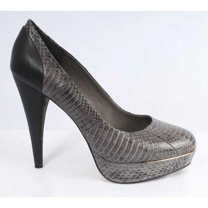 Rebecca Taylor Gray Reptile Embossed Leather Pumps